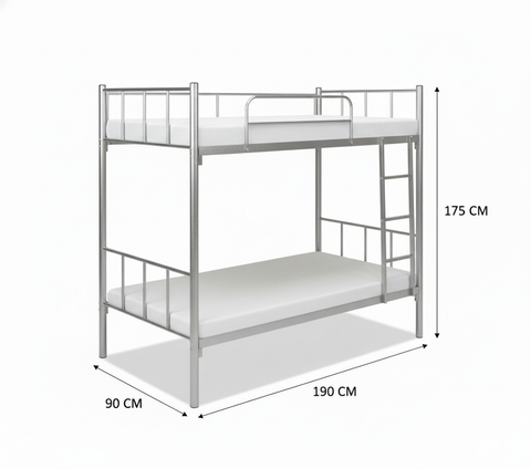 Premium Steel Metal Bunk Bed with mattress 90x190 Dubai UAE | Double Grey Bunk Bed with Mattress & Ladder | INFINI HOMES