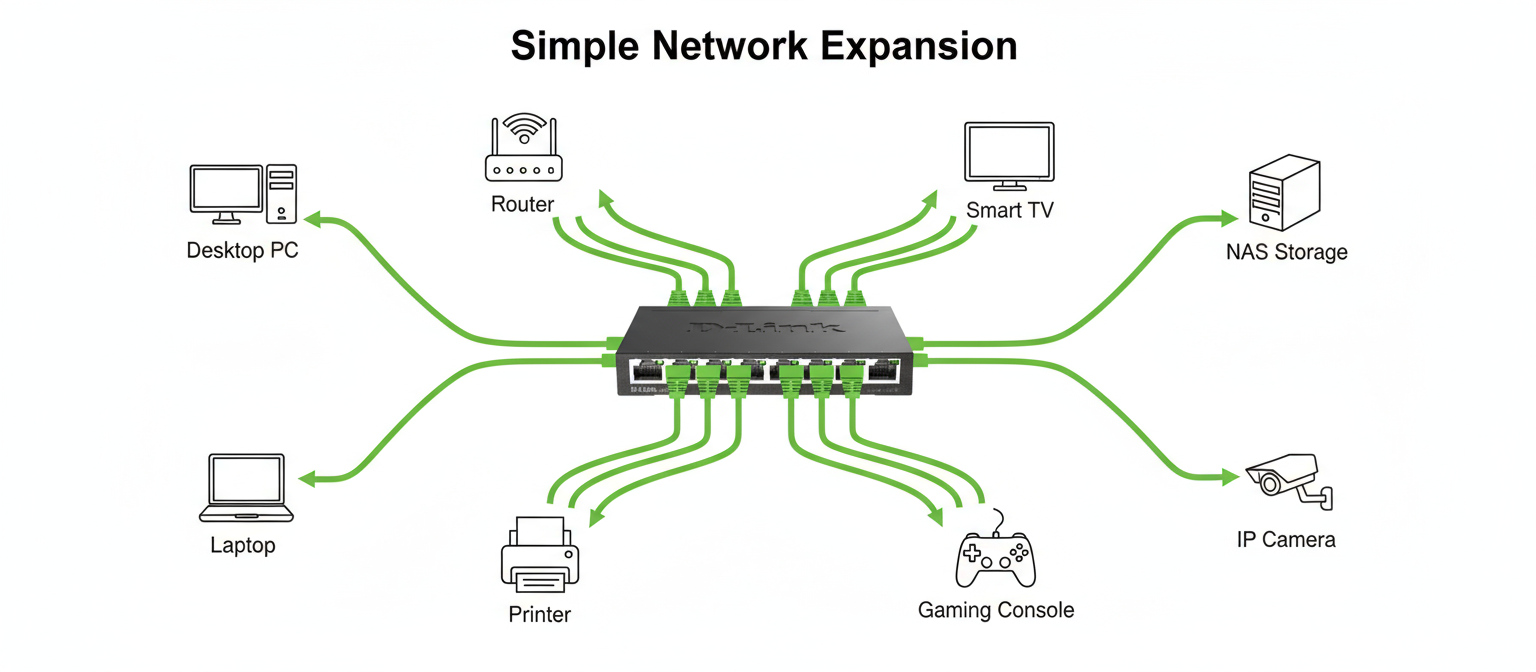 D-Link DGS-108 8-Port Gigabit Unmanaged Desktop Switch - 1000Mbps Ethernet Switch