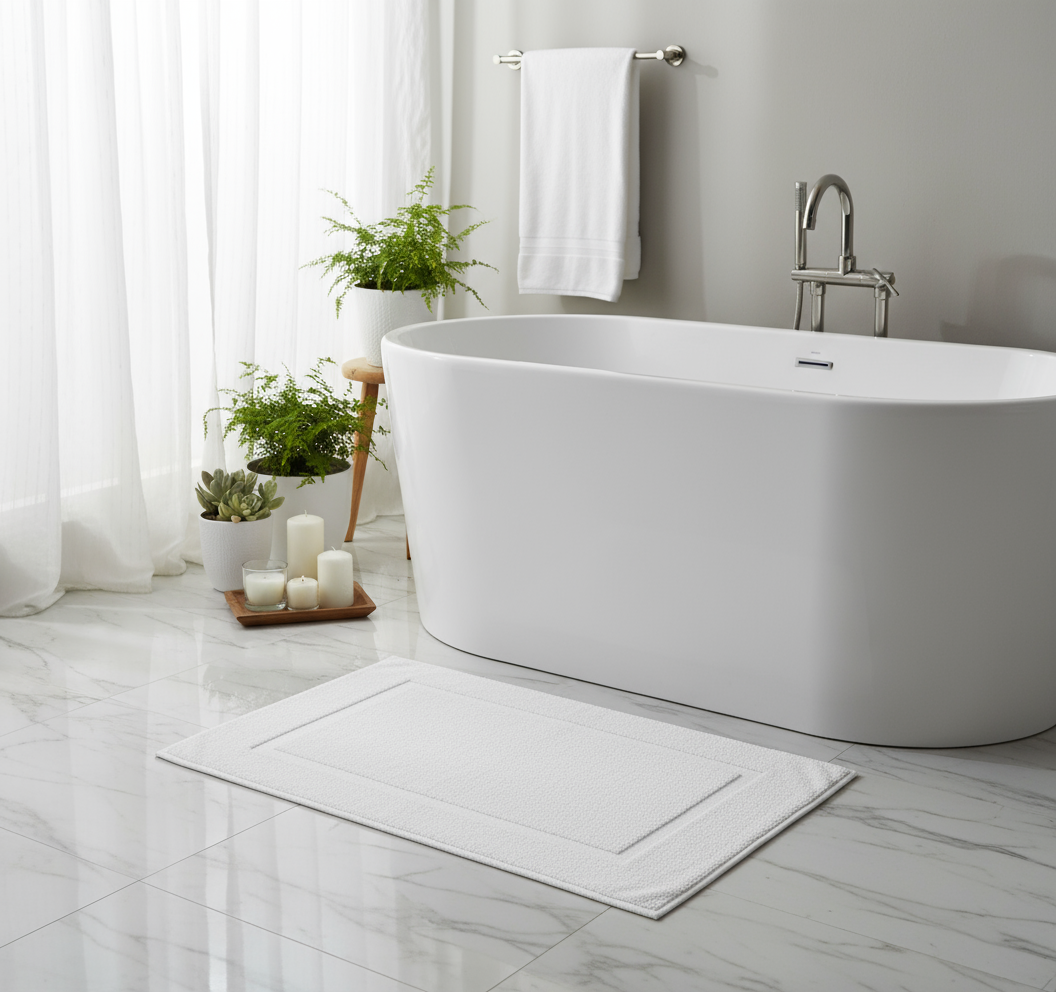 Premium White Bath Mat Set UAE | 1000 GSM Cotton 50x80cm Dubai Abu Dhabi