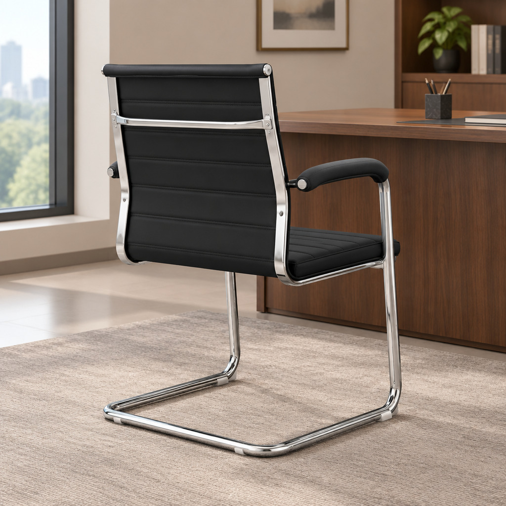 PU Visitor Chair with Chrome Arms & Base | Office Guest Seating UAE