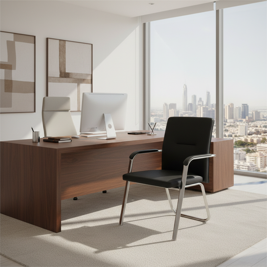 PU Visitor Chair with Chrome Arms - Premium Office Seating UAE | IH 827