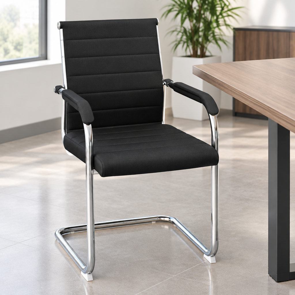 PU Visitor Chair with Chrome Arms & Base | Office Guest Seating UAE