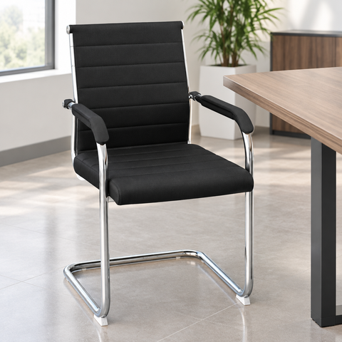 PU Visitor Chair with Chrome Arms & Base | Office Guest Seating UAE