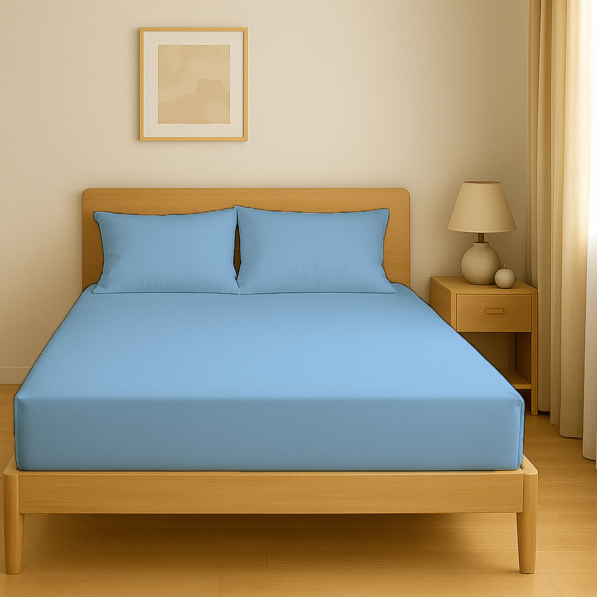 Premium Dyed Fitted Sheet Set 180x200cm UAE | Dubai Abu Dhabi Sharjah Delivery | INFINI HOMES Sky Blue