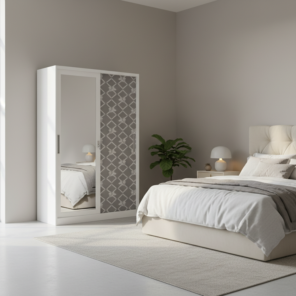Metal Wardrobe with 2 Sliding Doors & Inner Locker (180×120×50 cm) | IH AD-S3-2