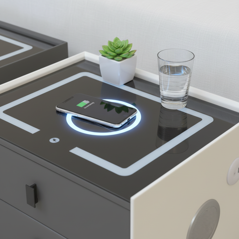Smart Bedside Table with Bluetooth Speakers, LED Light & Charging Point | INFINI HOMES