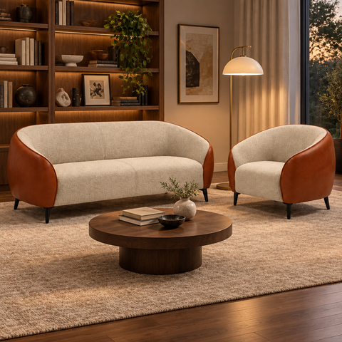 Cube 820 Beige & Orange PU Leather Sofa | 1 & 3 Seater UAE