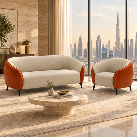 Cube 820 Beige & Orange PU Leather Sofa | 1 & 3 Seater UAE