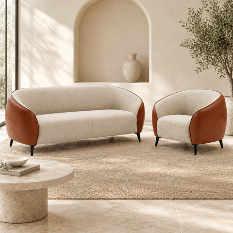 Cube 820 Beige & Orange PU Leather Sofa | 1 & 3 Seater UAE