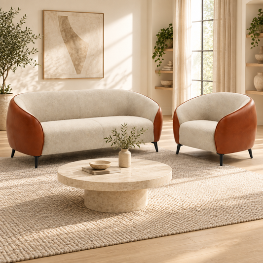 Cube 820 Beige & Orange PU Leather Sofa | 1 & 3 Seater UAE