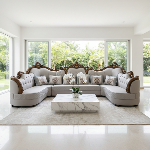 PU Classic Sofa Set IH-2268B | Light Grey | 400×220×141 cm – INFINI HOMES