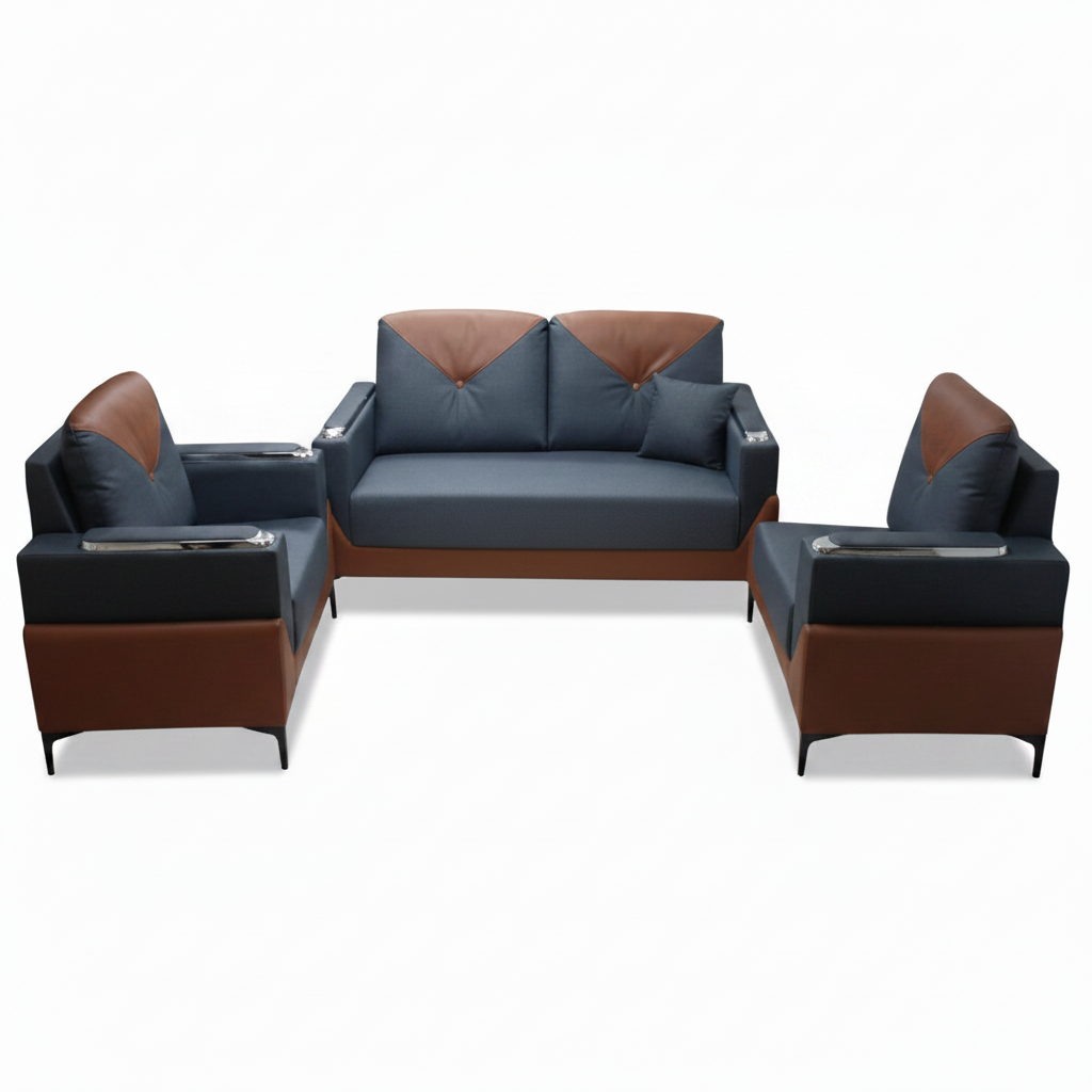 Sofa Set 3+1+1 | Premium 5-Seater Living Room Sofa UAE – INFINI HOMES BLUE+ BROWN