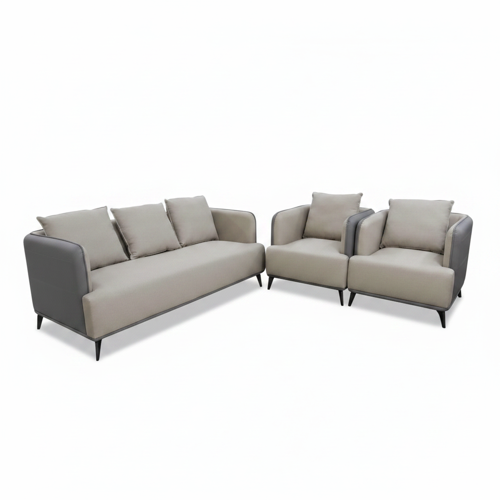 Sofa Set 3+1+1 Seater | Beige & Grey Fabric Sofa | IH 8611