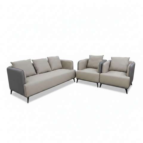 Sofa Set 3+1+1 Seater | Beige & Grey Fabric Sofa | IH 8611
