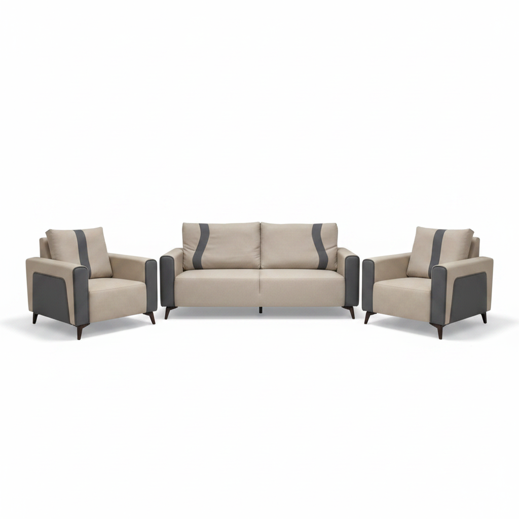 3+1+1 Seater Sofa Set IH 6313 Light Grey Dark Grey Premium Fabric Living Room Furniture UAE | INFINI HOMES