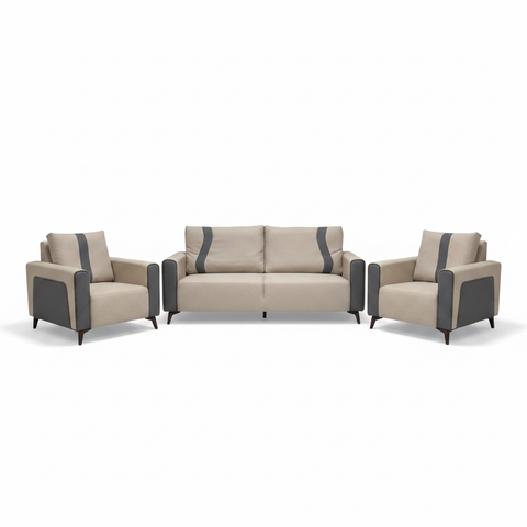 3+1+1 Seater Sofa Set IH 6313 Light Grey Dark Grey Premium Fabric Living Room Furniture UAE | INFINI HOMES