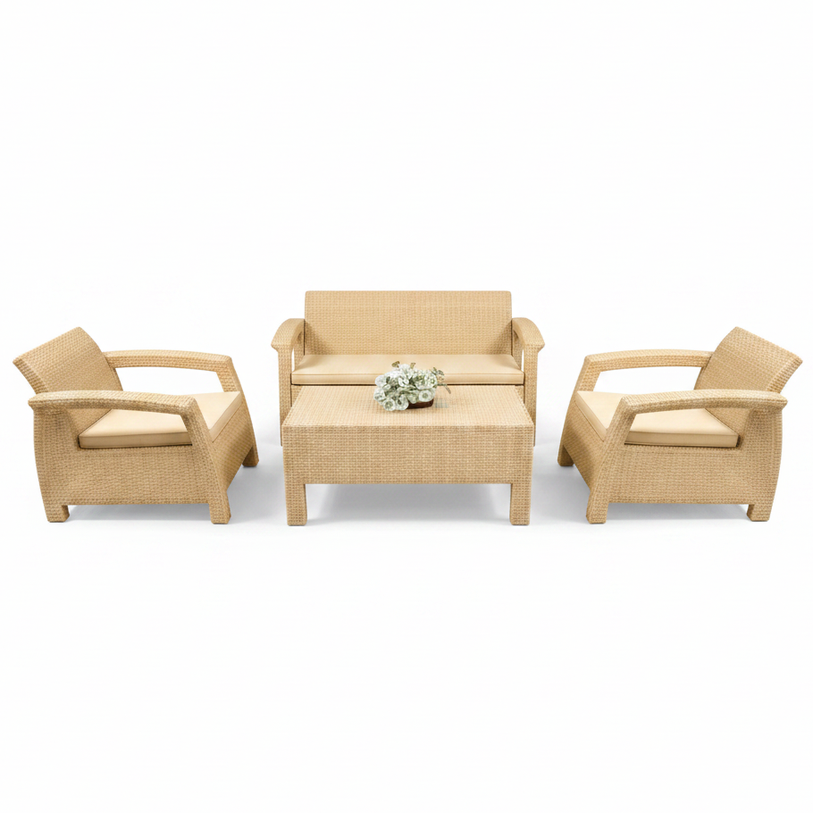 Rattan Allegra Sofa Set 2+1+1 with Coffee Table in Beige – IH 370 EVR | Living Room Furniture UAE