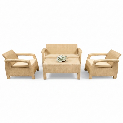 Rattan Allegra Sofa Set 2+1+1 with Coffee Table in Beige – IH 370 EVR | Living Room Furniture UAE