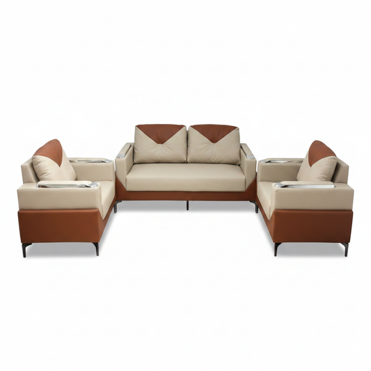 Sofa Set 3+1+1 | Premium 5-Seater Living Room Sofa UAE – INFINI HOMES BEIGE+ BROWN