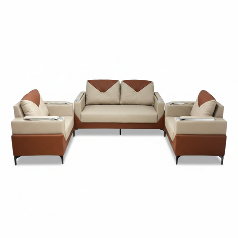 Premium 5-Seater Sofa Set 3+1+1 Beige Brown Leather Living Room Furniture UAE