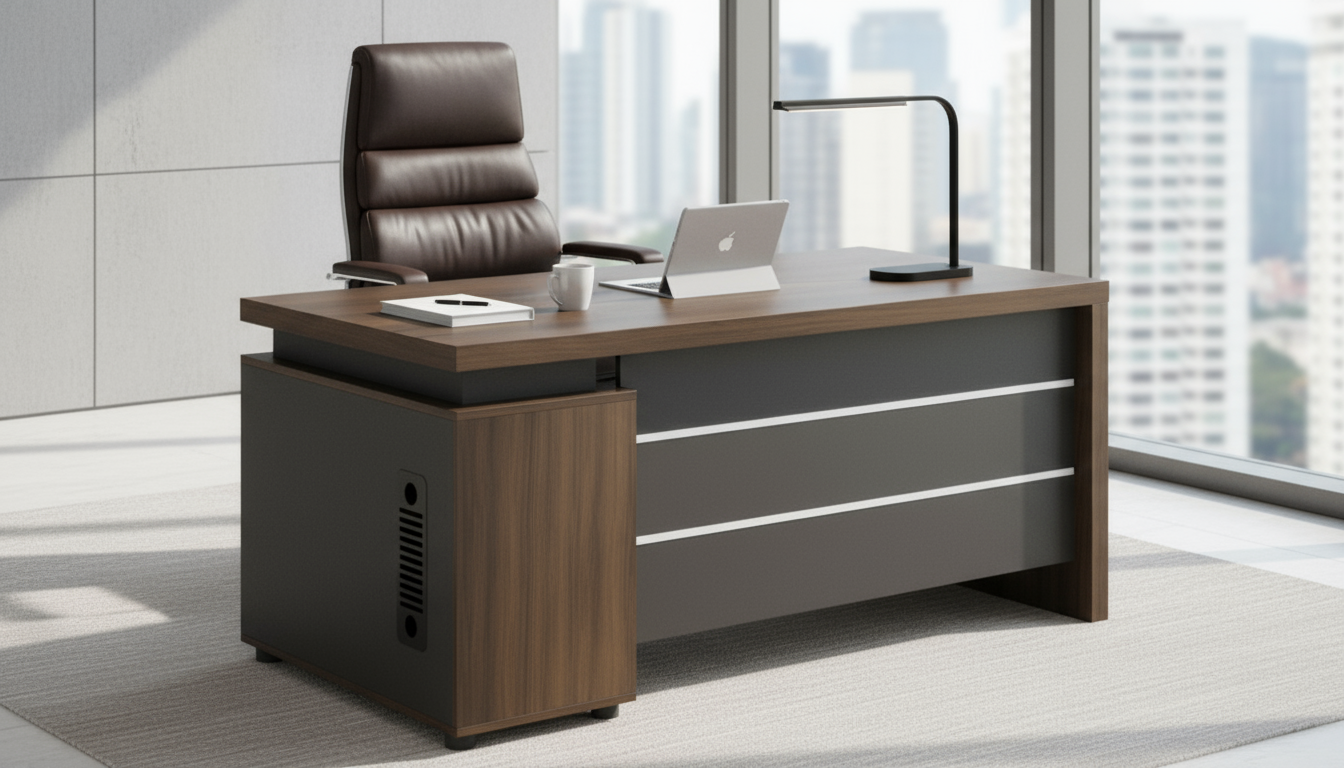 Executive Office Desk 120x60cm - Premium Walnut Grey | Dubai UAE