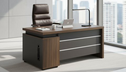 Executive Office Desk 120x60cm - Premium Walnut Grey | Dubai UAE