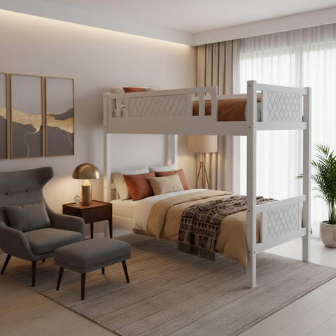 Wooden Bunk Bed for Kids & Teens UAE | Heavy Duty Bunk Bed Frame with Ladder & Safety Guardrail 0.9M