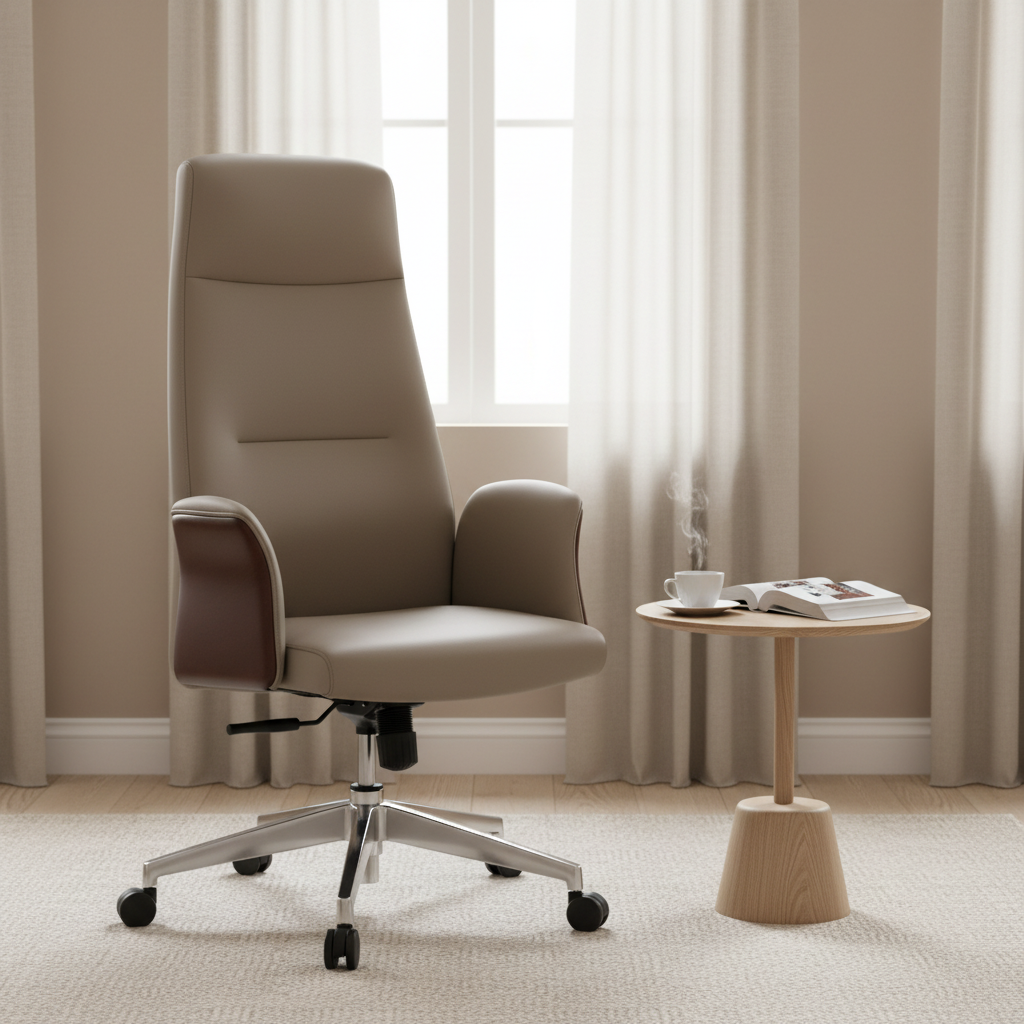 Model Roe HB Executive Office Chair – Grey & Walnut High Back PU