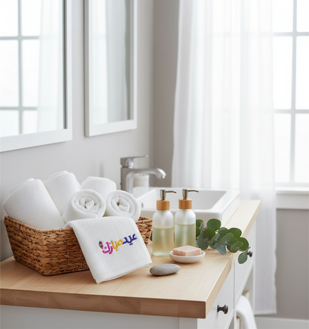 Premium Eid Mubarak Face Towel Set UAE Dubai - 600 GSM Islamic Embroidered Gift