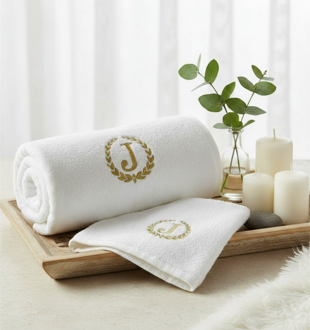 Luxury Monogrammed Towel Set UAE Golden Letter J | 600 GSM Cotton Dubai Abu Dhabi