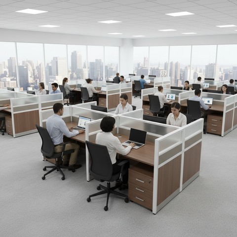 4-Person Work Station Oak+Kakie 200x120cm | Office Furniture UAE | INFINI HOMES