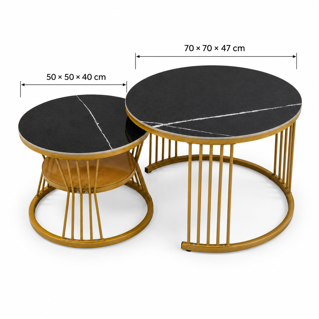 Coffee Table IH-CT89-2 | Black & Gold Modern Round Coffee Table UAE