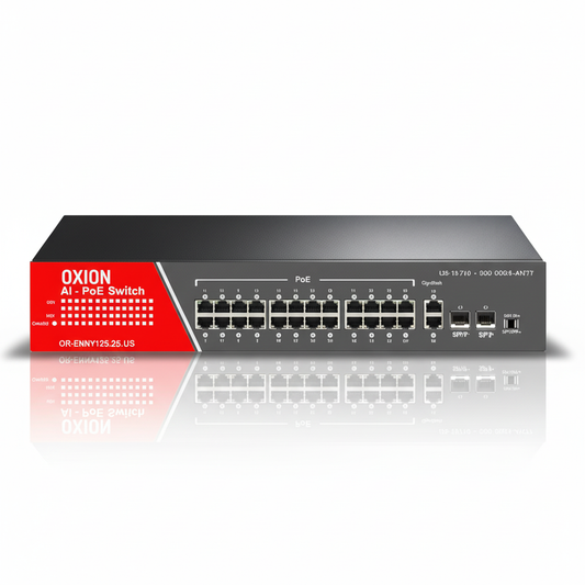 OXION OX-ENP2128-2G-2S 24-Port Lite Series PoE Switch UAE | 350W Gigabit PoE+ 250m Long Range Network Switch Dubai Abu Dhabi Sharjah Ajman Umm Al Quwain Ras Al Khaimah Fujairah