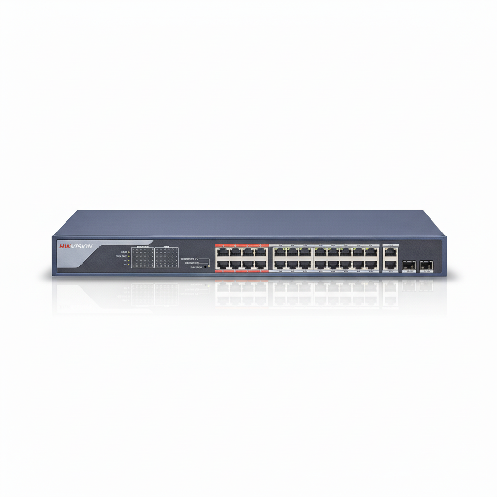 Hikvision DS-3E0326P-E-B 24-Port Fast Ethernet Unmanaged PoE Switch UAE | 250W PoE+ Network Switch Dubai Abu Dhabi Sharjah Ajman Umm Al Quwain Ras Al Khaimah Fujairah