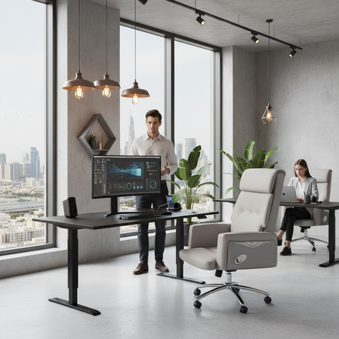 Executive Boss Chair Grey - High Back Recliner Office Chair with Chrome Base UAE | IH 11