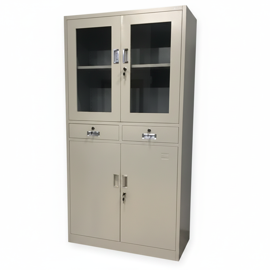Metal Cupboard with Two Middle Drawers Grey Steel Storage Cabinet UAE | INFINI HOMES IH FC15 | Buy Steel Cabinet Dubai Abu Dhabi