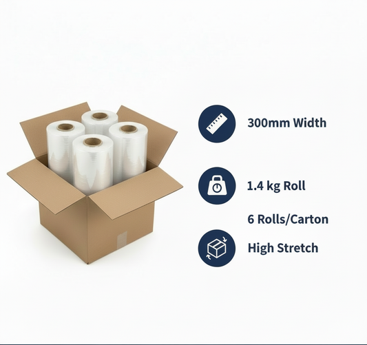 INFINI HOMES Stretch Film 1.4KG - Hand Grade Pallet Wrap (6 Rolls/Carton)