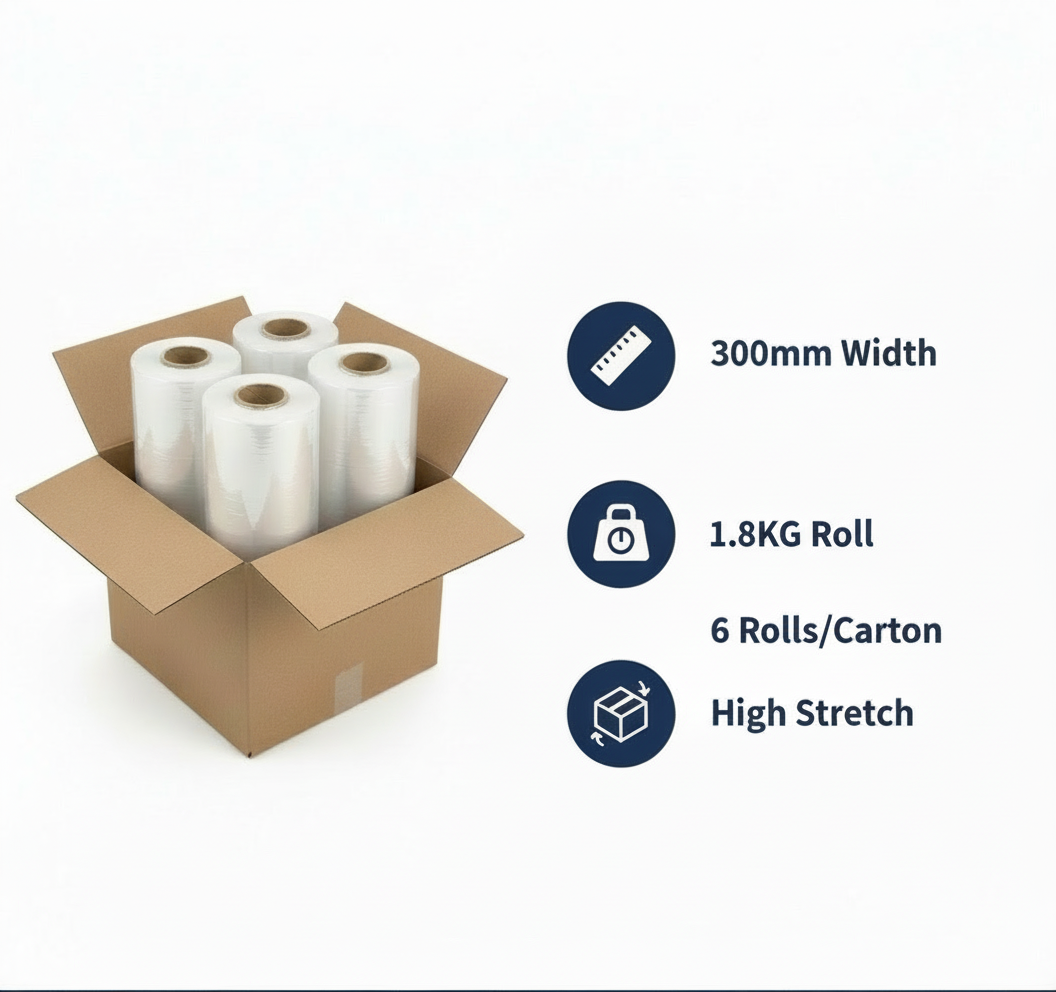 INFINI HOMES Stretch Film 1.8KG 300mm - Hand Grade (6pcs/carton)