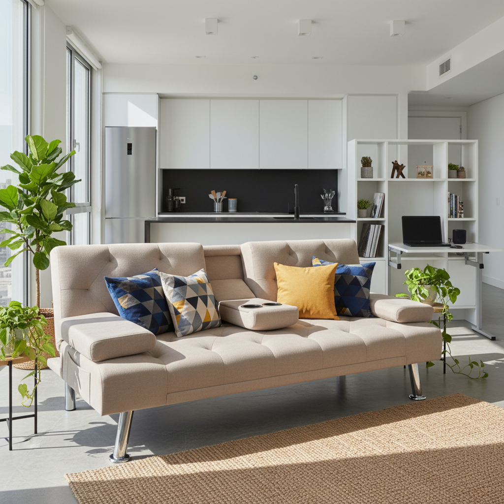 Sofa Cum Bed IH SB1038 | Brown Convertible Sofa Bed Dubai UAE