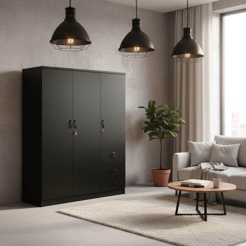 Three Door Wooden Wardrobe IH 633 in Studio Apartment – Space-Saving Storage UAE