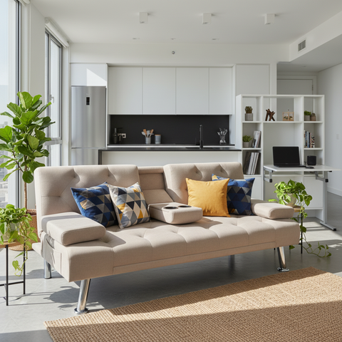 Sofa Cum Bed IH SB1038 | Brown Convertible Sofa Bed Dubai UAE