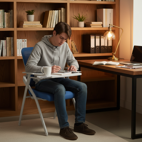 Study Chair with Foldable Writing Pad – Blue | IH-082 | UAE Delivery