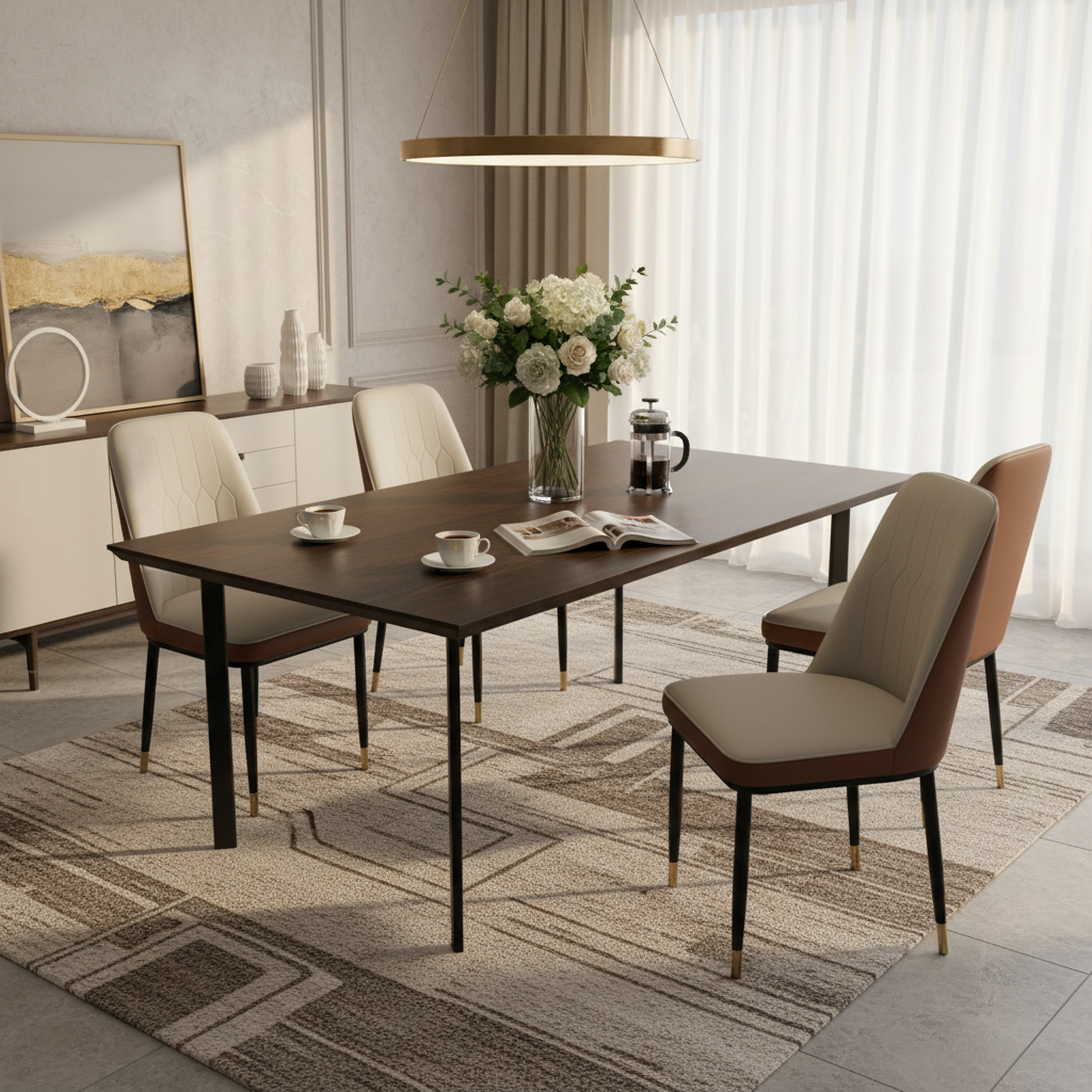 PU Dining Chair with Metal Legs - White & Brown | IH 34