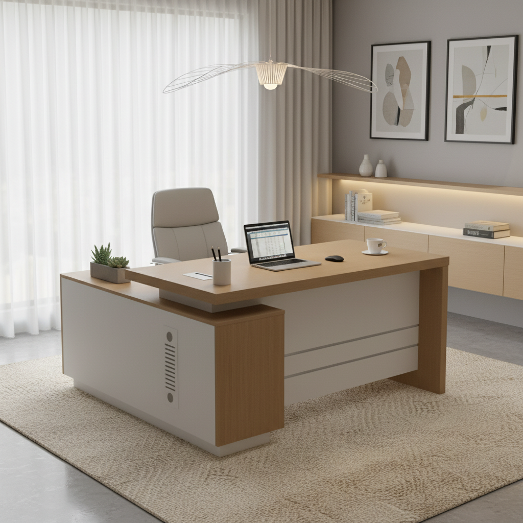 L-Shaped Office Desk 180cm - Apex Oak Executive Table with Drawers UAE
