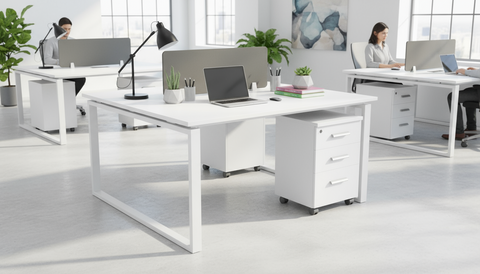 2 Person Office Workstation Desk with Drawers Dubai UAE | 120x120cm White Workstation
