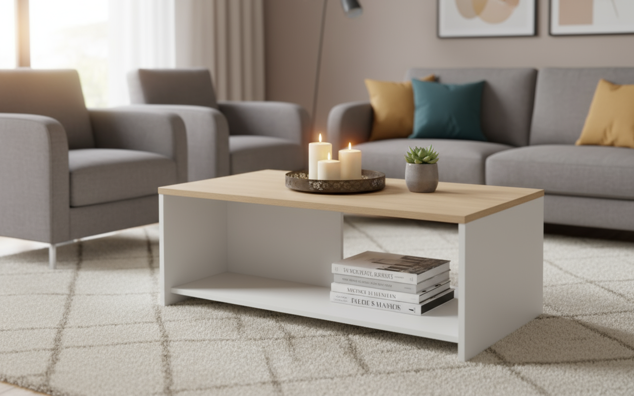 INFINI HOMES Coffee Table UAE - Model BX03-CT120 Oak White 120x60cm Dubai Abu Dhabi Sharjah