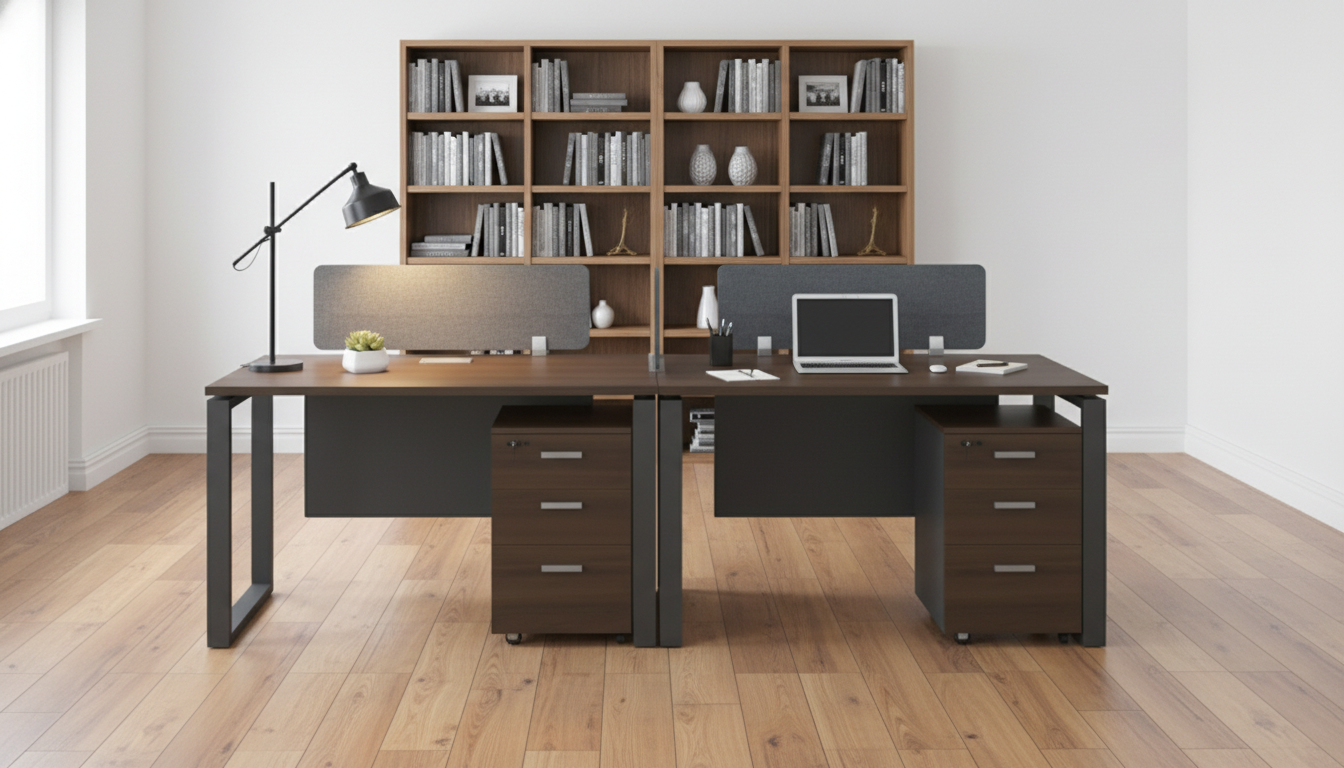 2 Person Office Workstation Desk Dubai UAE - Walnut Grey 240x60cm with Drawers