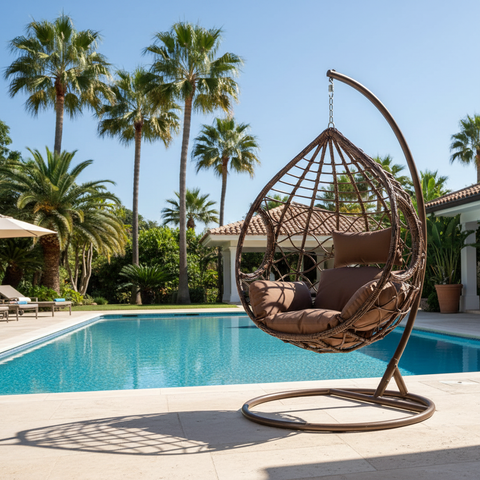 Brown Hanging Swing Chair by Pool – Outdoor Lounge Chair UAE | INFINI HOMES IH 2007