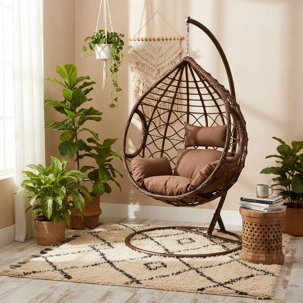 INFINI HOMES IH 2007 Brown Swing Hanging Chair in Boho Bedroom – Buy Online UAE