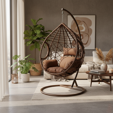 Brown Swing Chair in Modern Living Room – Hanging Chair Dubai Abu Dhabi UAE | INFINI HOMES IH 2007